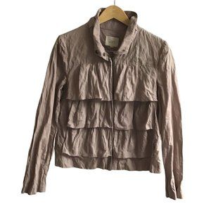 LOFT- WOMENS RUFFLE FRONT ZIP-UP JACKET 100% COTTON LINING LONG SLEEVE SIZE 12